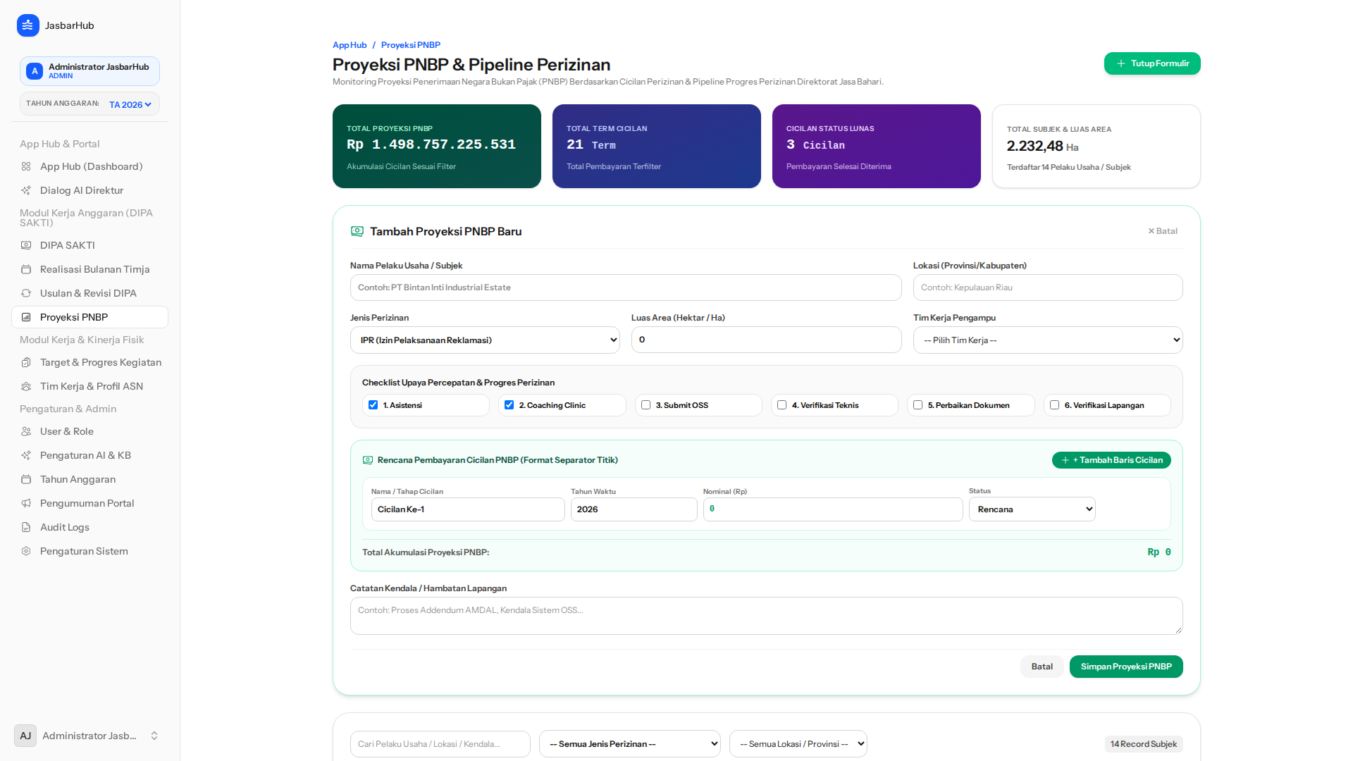 Modal Formulir Proyeksi PNBP Baru