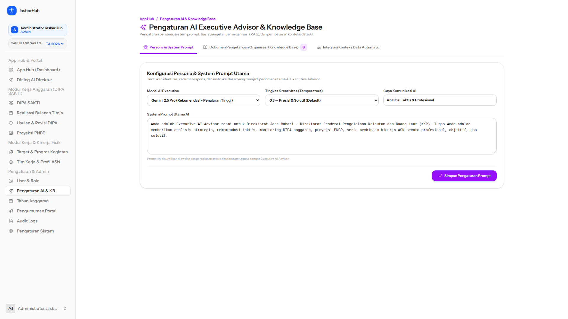 Modal Unggah Dokumen Knowledge Base AI
