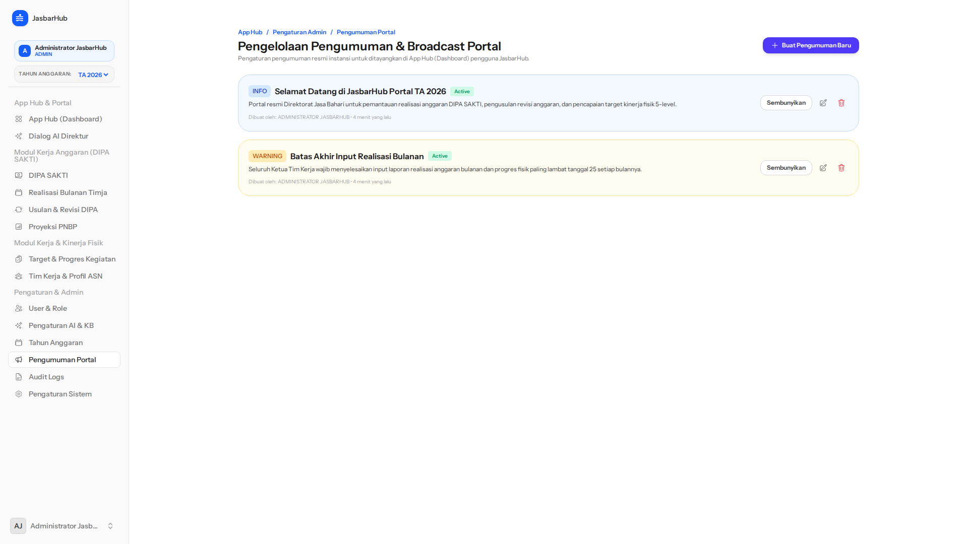 Daftar Pengumuman Internal Portal